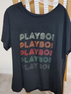 Gildan Black Short Sleeve Tee with Multicolor Stacked PLAYBOI Print